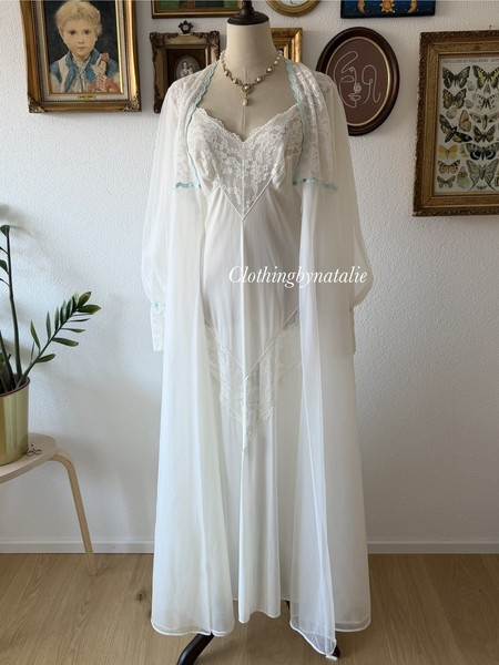 Vintage Bridal Maxi Nylon Peignoir Set Size S-Excellent Cond*No US Shipping*