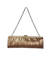 Jessica McClintock Bronze Metallic Leaf Clutch Bag Gold Clasp Evening Purse Y2K