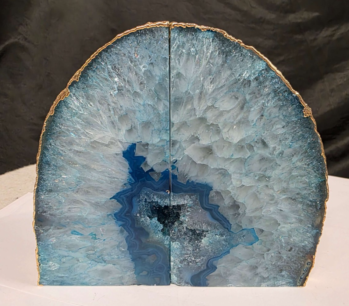 Teal Agate 24ct Gold Edge Quartz Premium Bookends 3 Ornament Handpicked