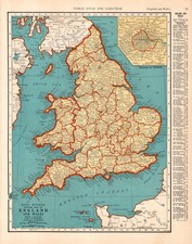 1939 Antique MAP of ENGLAND & WALES Map Vintage England Atlas Map 2772