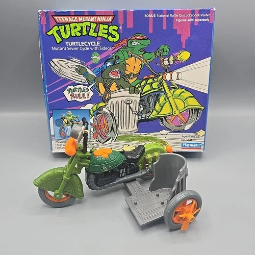 Vintage 1989 TMNT Turtlecycle W/Box  Motocycle Sewer Cycle with sidecar