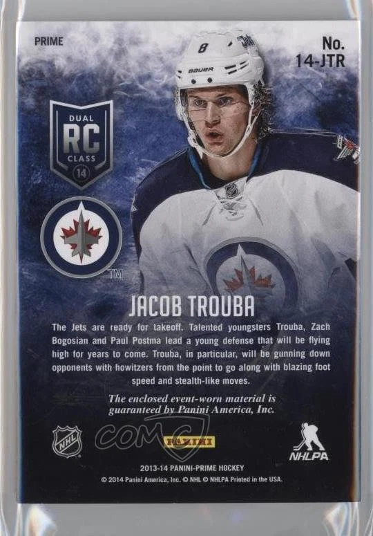 2013-14 Panini Prime Dual Rookie Class 2014 Prime /25 Jacob Trouba #14-JTR RC - Image 2 of 2