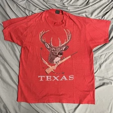 Vintage 90s Texas Deer T Shirt XXL Screen Stars Distressed Red Thin Made In USA