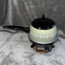 Vintage Avo Green Electric Oster Fondue Pot Set  w/ Forks Mid Century Modern EUC
