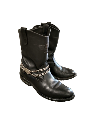 USA製 Harley-Davidson レザーチャップス バイカー 本革 Vtg Harley Davidson Men Black Leather Single Boot Chain Strap