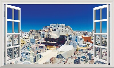 Magic Window Santorini Wandbild selbstklebend Aufkleber Abziehbild großer Druck Grafik