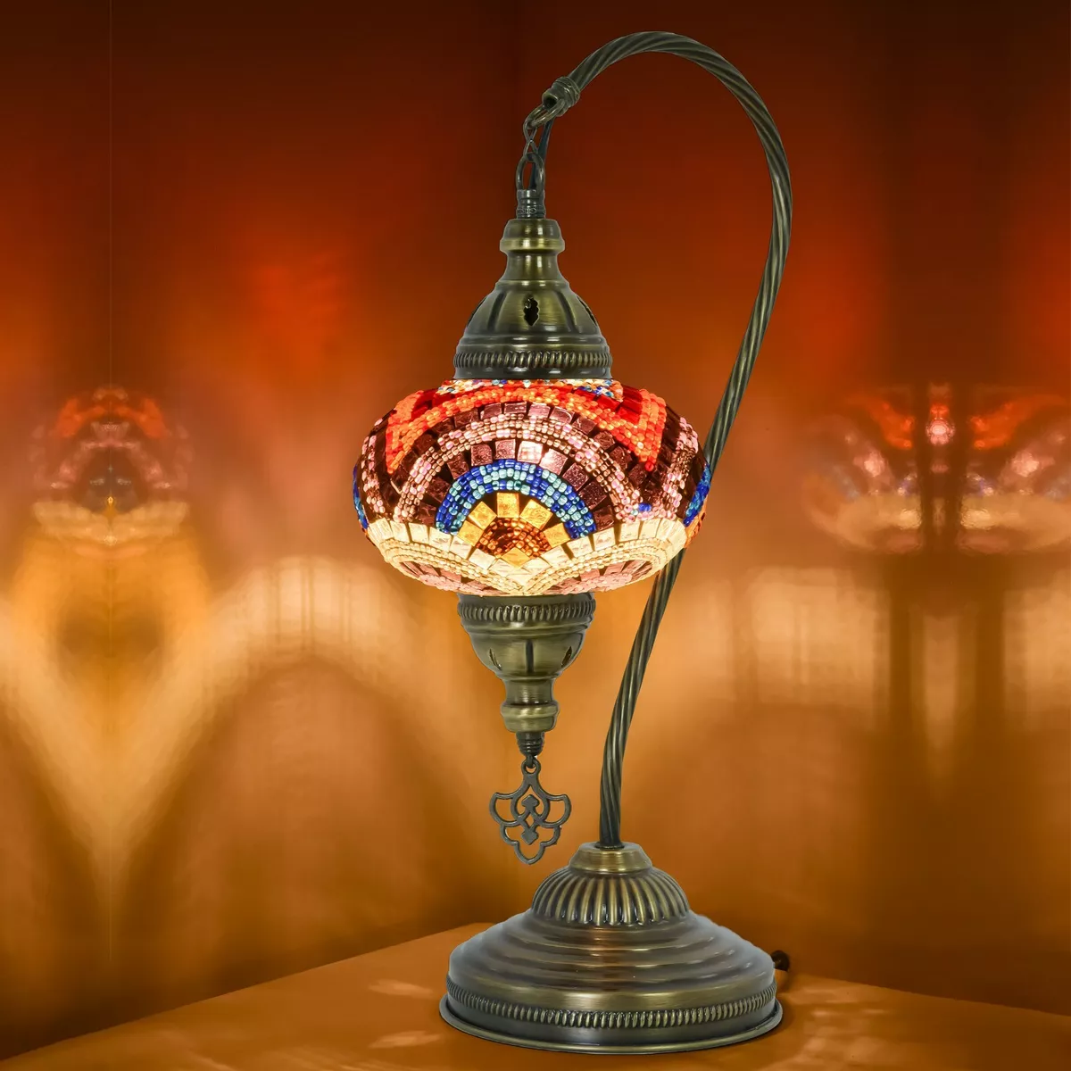 Turkish Stained Glass Swan Neck Table Lamp Moroccan Boho Desk Light with US PLUG