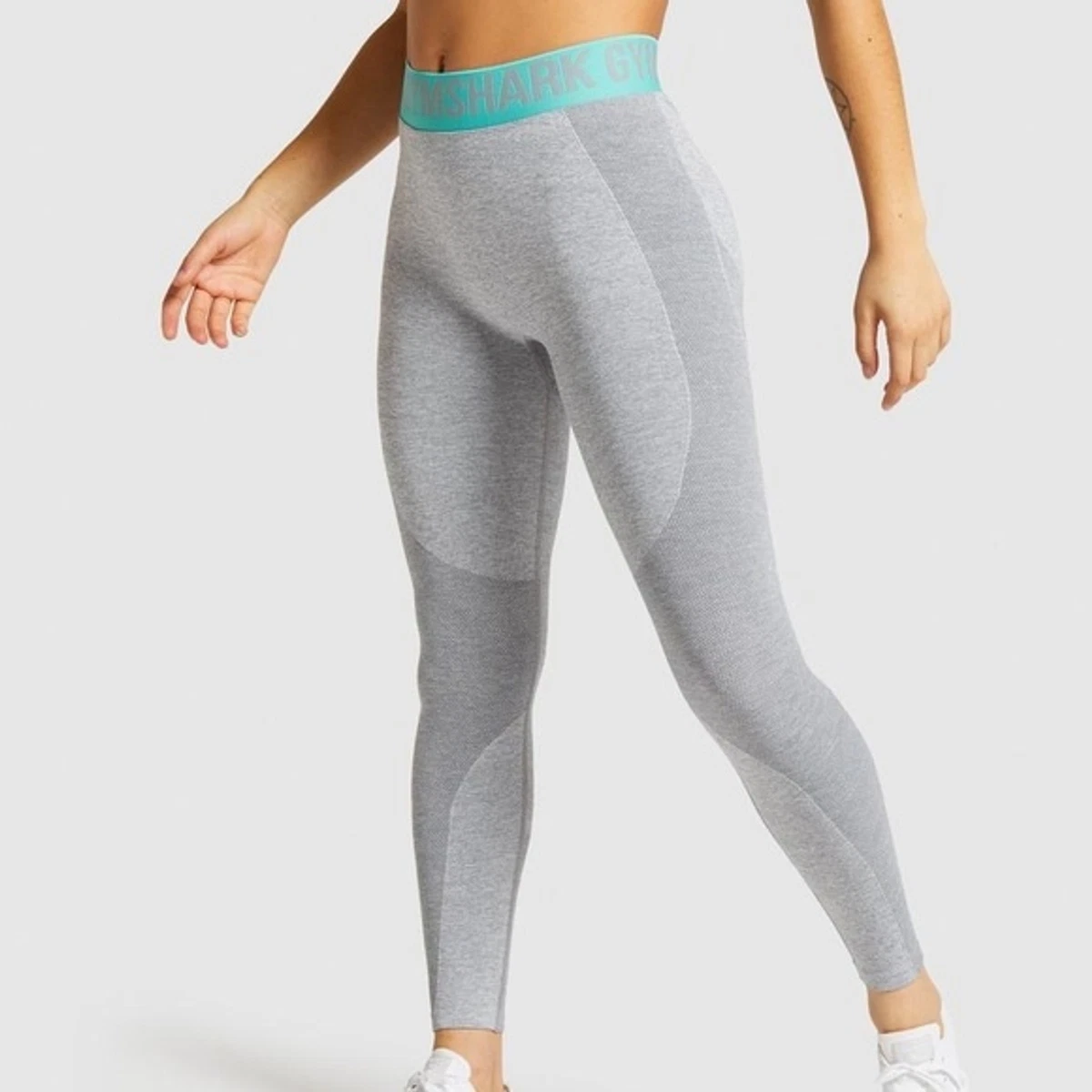 GymShark Flex Leggings- Smokey Grey Marl/Light Green. Size small