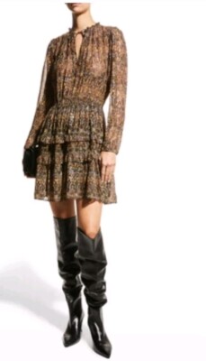 BA&SH Glen Dress -XS Metallic Long Sleeve V-Neck NEW #W7