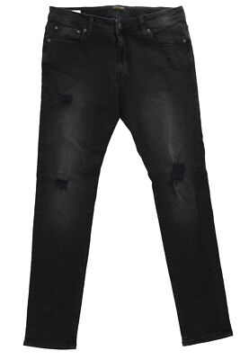 JACK & JONES Liam Herren Jeans W34 L32 34/32 schwarz grau used Skinny Stretch