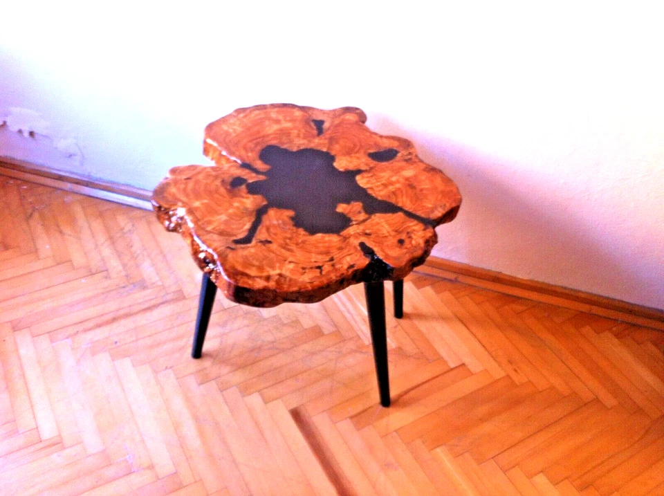 Rustic Live Edge Exotic Olive Wood Coffee Table,Handmade Epoxy Resin & Wood Legs - Image 4 of 4