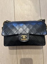 Chanel Vintage Classic Double Flap Bag Quilted Lambskin Small Black