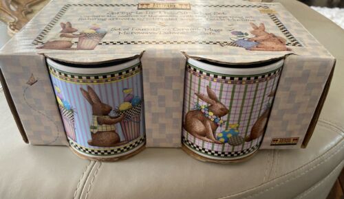 4 Sakura Stoneware Debbie Mumm Spring-is-in-the-Air Ceramic Bunny Mugs - Photo 1/4