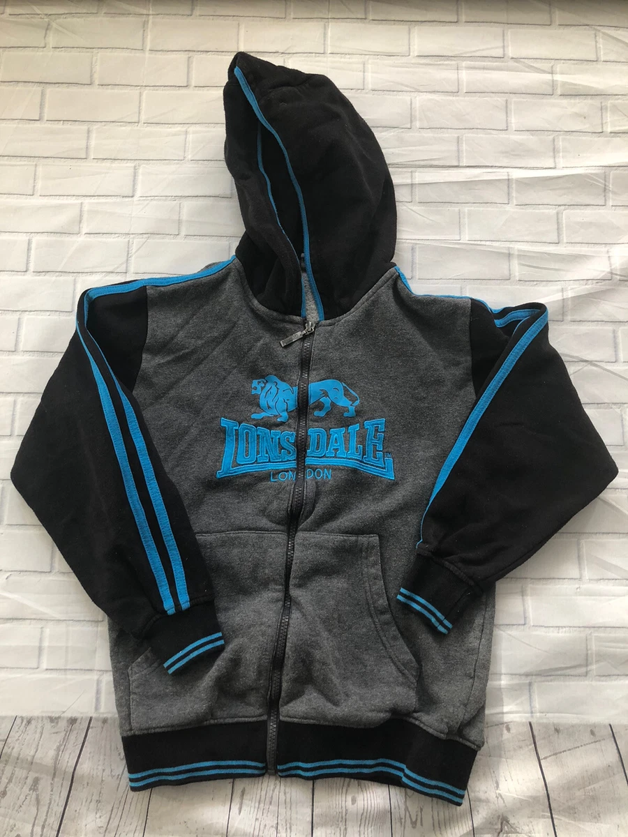 Lonsdale London Boys Zip Up Hoodie Age 11-12 Blue Black Grey