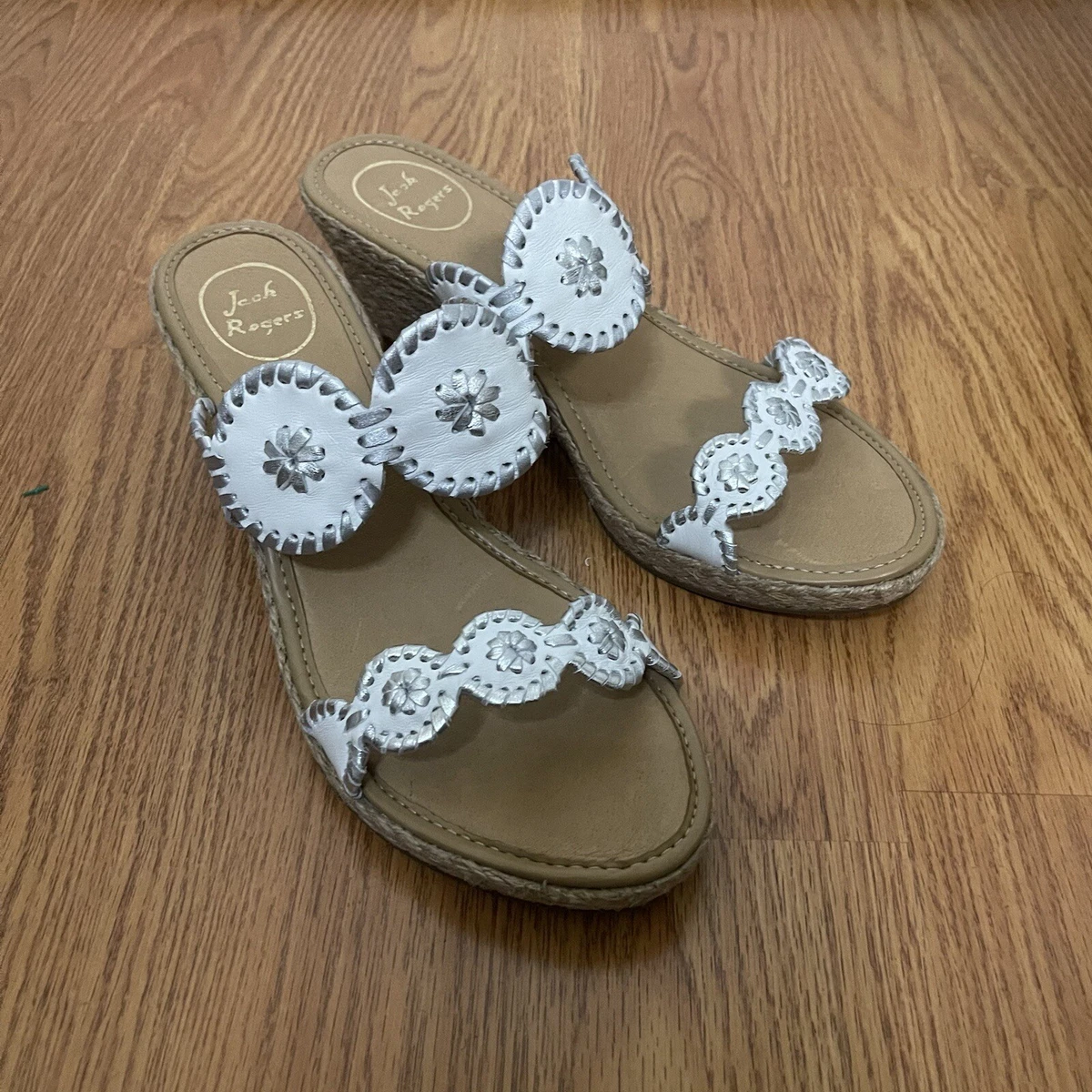 NEW Jack Rogers Caroline Espadrille Wedge White Sandals Size 11