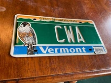 Vermont Specialty License Plate Vanity CWA Perigrin Falcon 2008