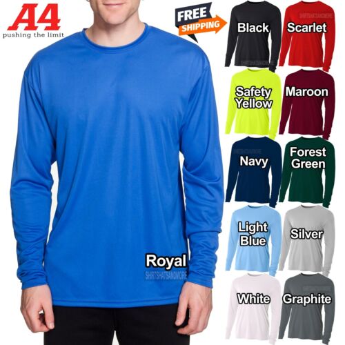 A4 Mens Moisture Wicking Long Sleeve T-Shirt Dri Fit Tee S M L, XL, 2XL, 3XL NEW - Picture 1 of 12