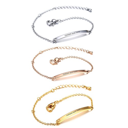 Women's Polished Stainless Steel Bracelet Chain Text Name Words Free Engraving - Picture 19 of 19