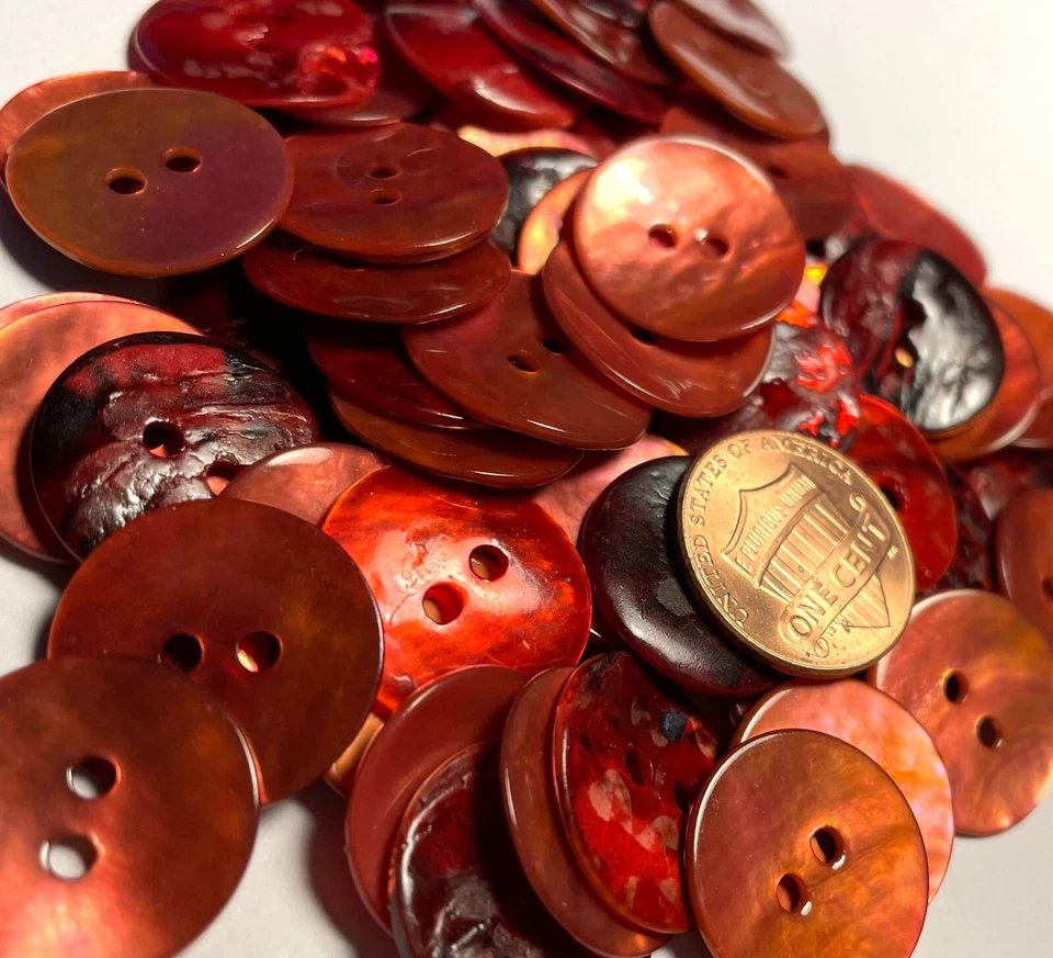 8 PCS ONLY! Red Dyed Iridescent Abalone Shell 2-hole Buttons 18mm 11/16" 12676 - Image 2 of 4