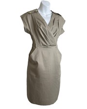 Rachel Roy Dress Tan Shift Dress Gold Buttons Surplice Bodice Size 2