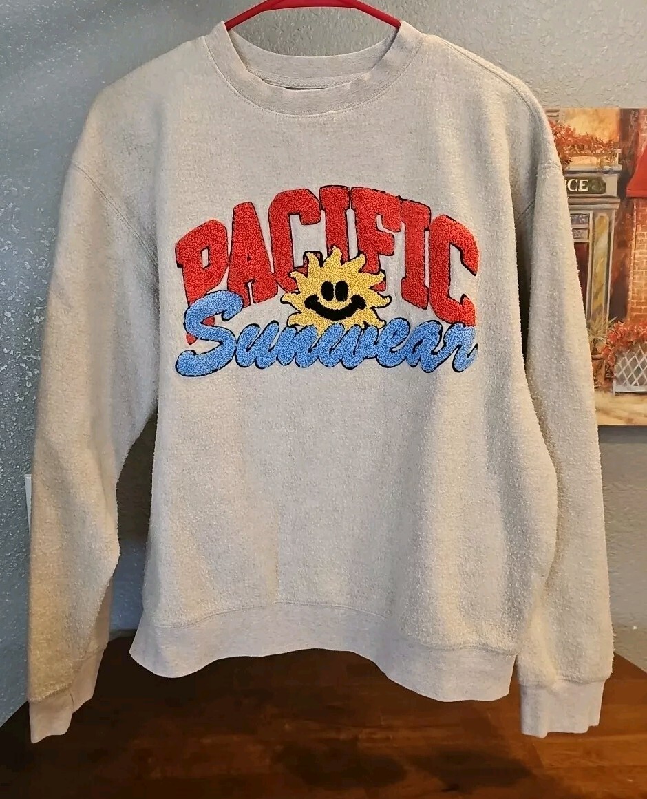 PacSun Pacific Sunwear Graphic Pullover Sweatshirt Tan Yellow SMALL  Unisex - Main Image