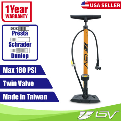 #ad BV Bike Pump Floor w Gauge 160PSI Tire Ball Air Inflator Presta Schrader Compat $31.99