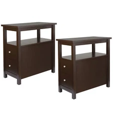 Set of 2 Chairside End Table with 2 Drawer Shelf Narrow Table for Living Room