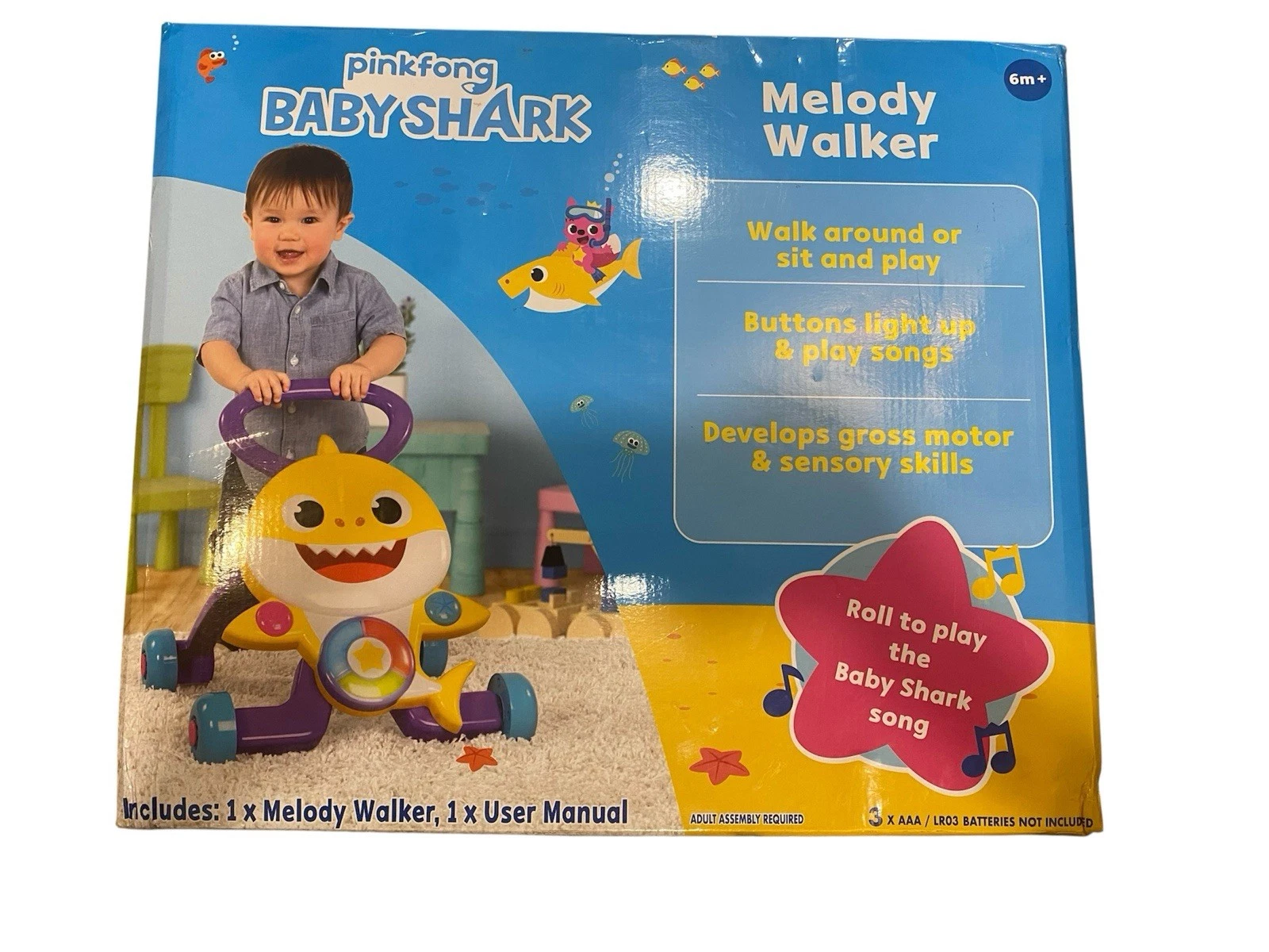 BABY SHARK Melody Walker Pinkfong 6m+ Lights Up Plays Songs NIB