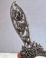 Magnifying Glass 6.75"L Silver Look Roses NOS Gorgeous Styling