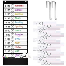 Daily Schedule Pocket Chart Black with 18 Blank Double-Sided Reusable Cards