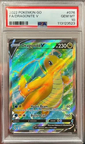 2022 Pokemon Go FA Dragonite V Full Art Ultra Rare Holo 076/078 PSA 10 Gem Mint