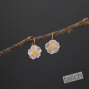 Authentic Gold Plated Sterling Silver Carved Rose Quartz Crystal Flower Drop Earrings Cute