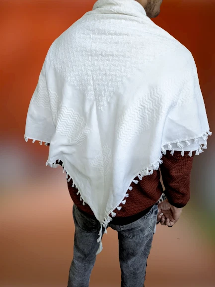 Bufanda blanca Keffiyeh estilo árabe y palestino Arafat Hatta hecha en India. mejor regalo Foto 2 de 4