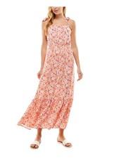 KINGSTON GREY Womens Fit + Flare Maxi Dress Orange Tie Sleeveless Juniors S