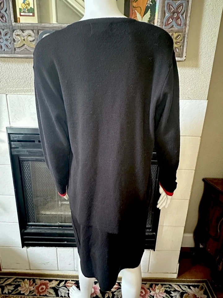 Conjunto Suéter Falda y Cárdigan Adolfo Collectibles Cremallera Mezcla Lana Lg Negro Rojo Foto 3 de 4