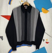 Vintage 50s Damon Wool Cardigan Striped Sweater 60s Loop Collar Rockabilly Italy