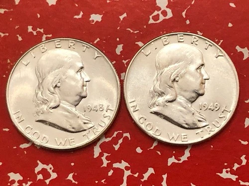 1948 And 1949 Franklin Half Dollars BU Very Nice Coins