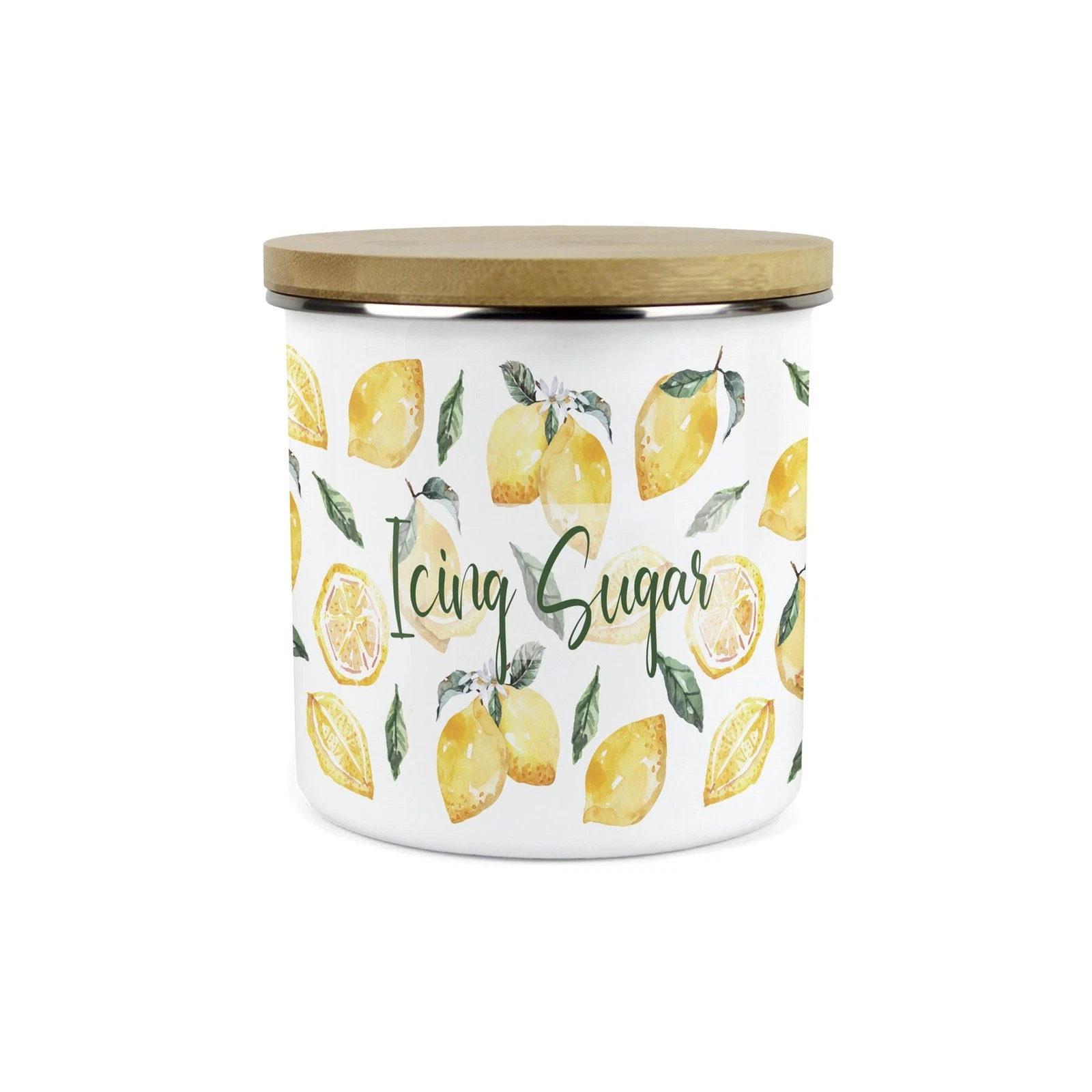 Personalised Storage Canister - Watercolour Lemons Enamel Kitchen Storage Jar