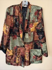 Kensington Square Vintage Satin Baroque Paisley Jacket Size Medium USA Made 80s