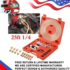 Brake Line Pipe Repair Kit 1/4 25ft Copper Pipe Flaring Tools + 20 Nuts Fittings
