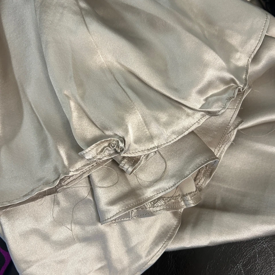 Maxi Vestido Formal Dina Bar-El Champagne 100% Seda Satén Sin Mangas Borde Negro Talla M Foto 4 de 4