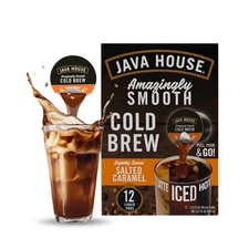 JAVA HOUSE Salted Caramel Lightly Sweet Cold Brew Coffee Pods, (48 Count) Peel