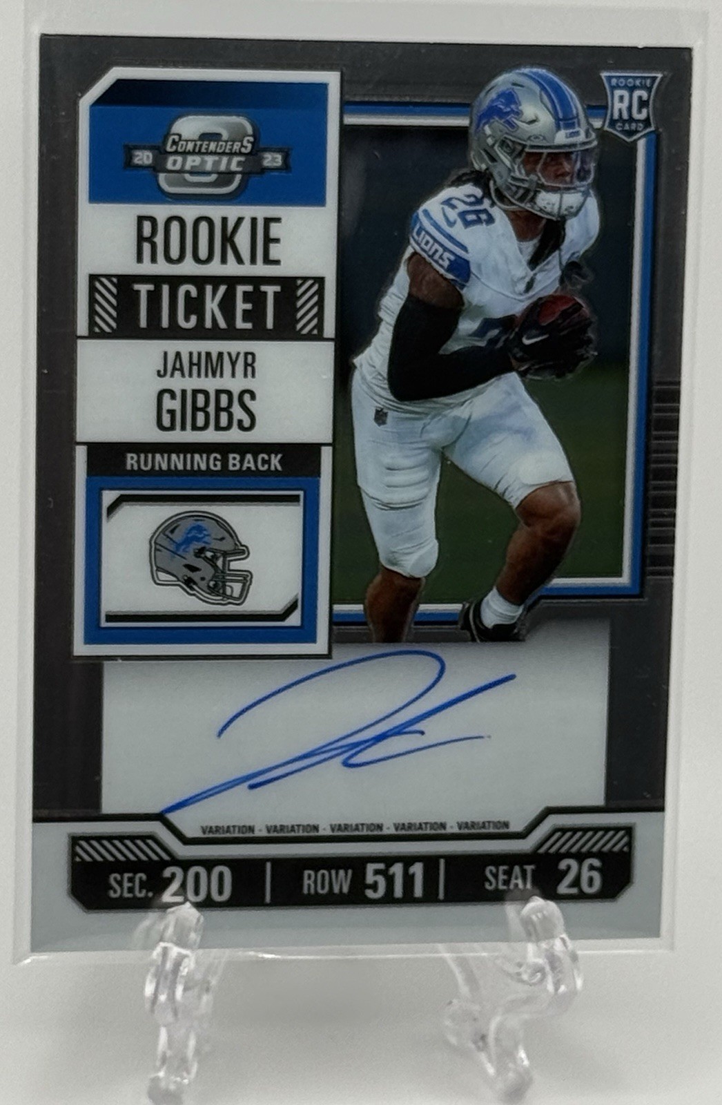 Jahmyr Gibbs 2023 Panini Contenders Optic Rookie Ticket Variation RC Auto! Lions