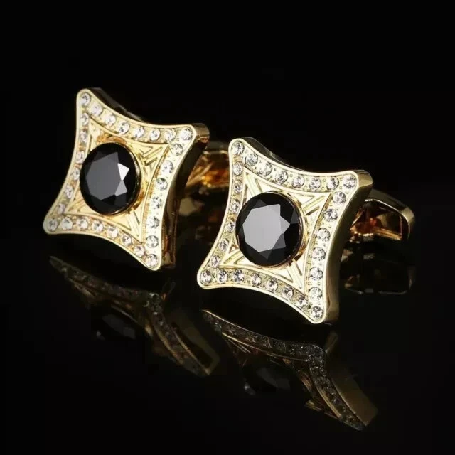 Lab Created Black Diamond 2Ct Round Cut Men's Cufflinks 14K Yellow Gold Plated - Image 3 of 4