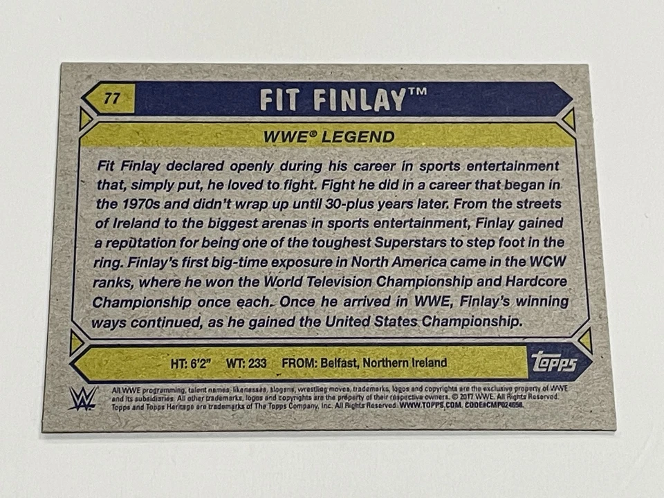 2017 Topps WWE Heritage Wrestling Legend #77 - Fit Finlay - Image 2 of 2