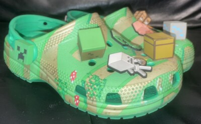 KINDER GRÖSSE 12 CROCS UNISEX MINECRAFT ERHÖHTE CLOGS MINIMALE GEBRAUCHSSPUREN