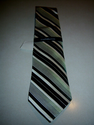 NEW SHARP Mens CRAFT & BARROW BLK WH GREEN SILVER STRIPED NECK TIE 