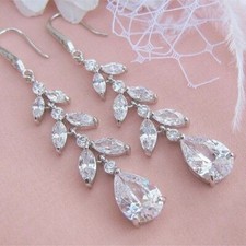 3 Ct Pear Cut Simulated Diamond Drop/Dangle Pretty Earring 14K White Gold Plated