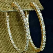 4.00Ct Round Simulated Diamond Huggie Hoop Earrings 14K Yellow Gold Plated