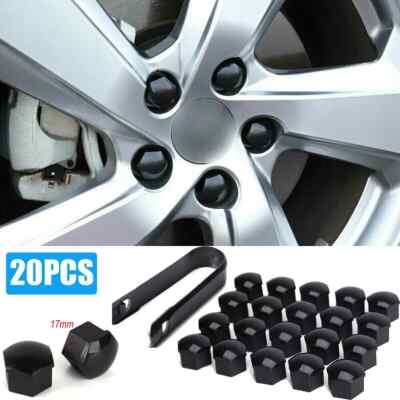 For Audi VW Skoda Car Wheel Lugs Bolt Nut Cover Cap Puller 17mm Black 20pcs